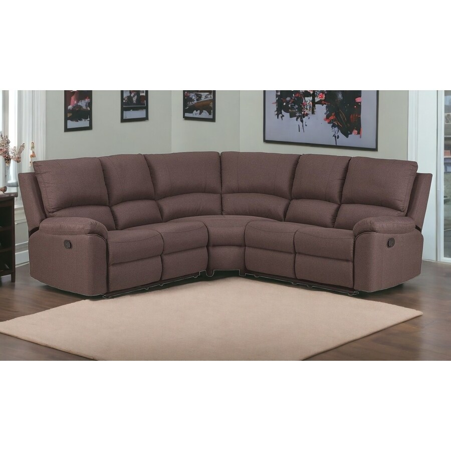 HomeRoots Brown Polyester Blend Reclining U Shaped Three Piece Corner Sectional   39\