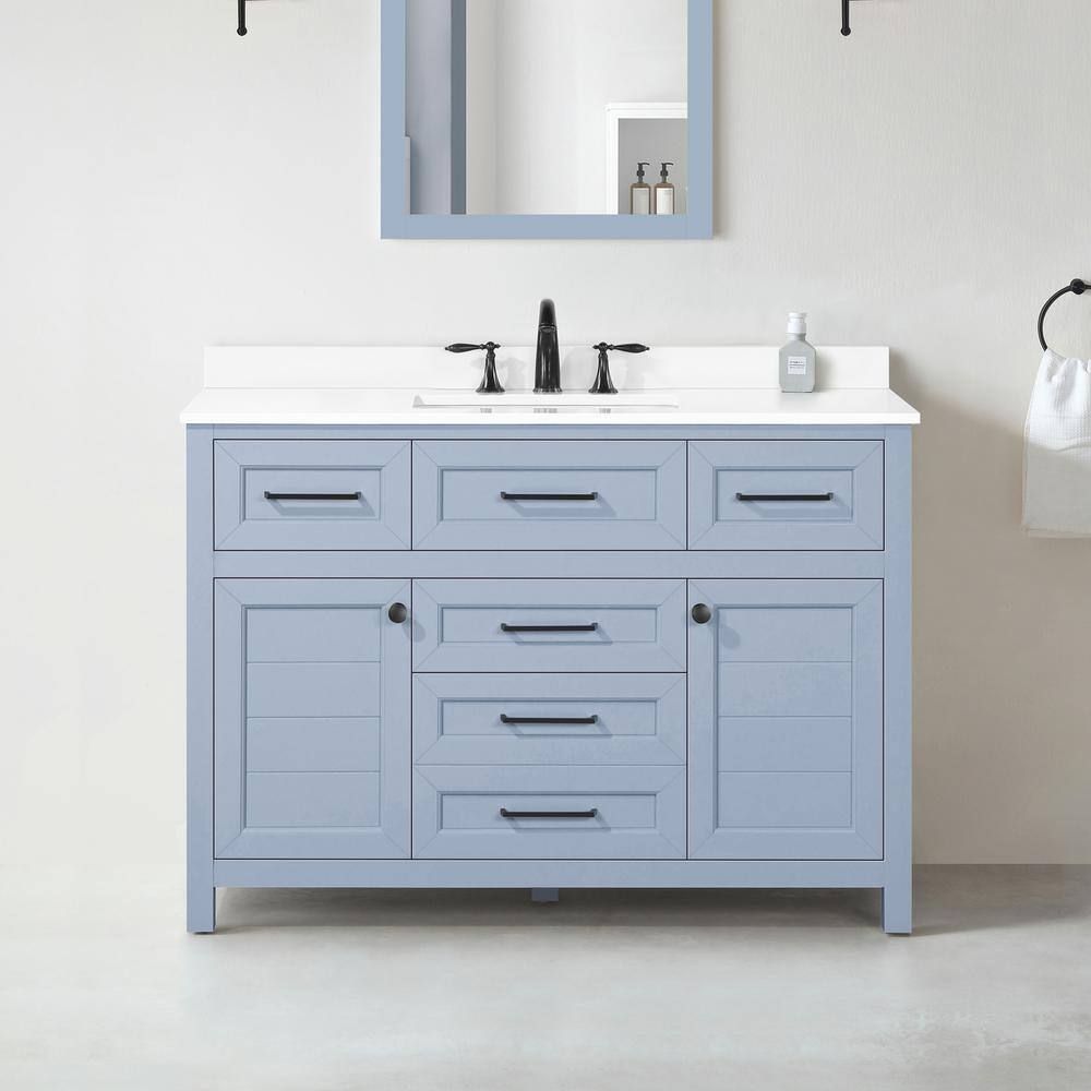 Home Decorators Collection Hanna 48 in. W x 19 in. D x 34.50 in. H Freestanding Bath Vanity in Spruce Blue with White Engineered Stone Top Hanna 48SB