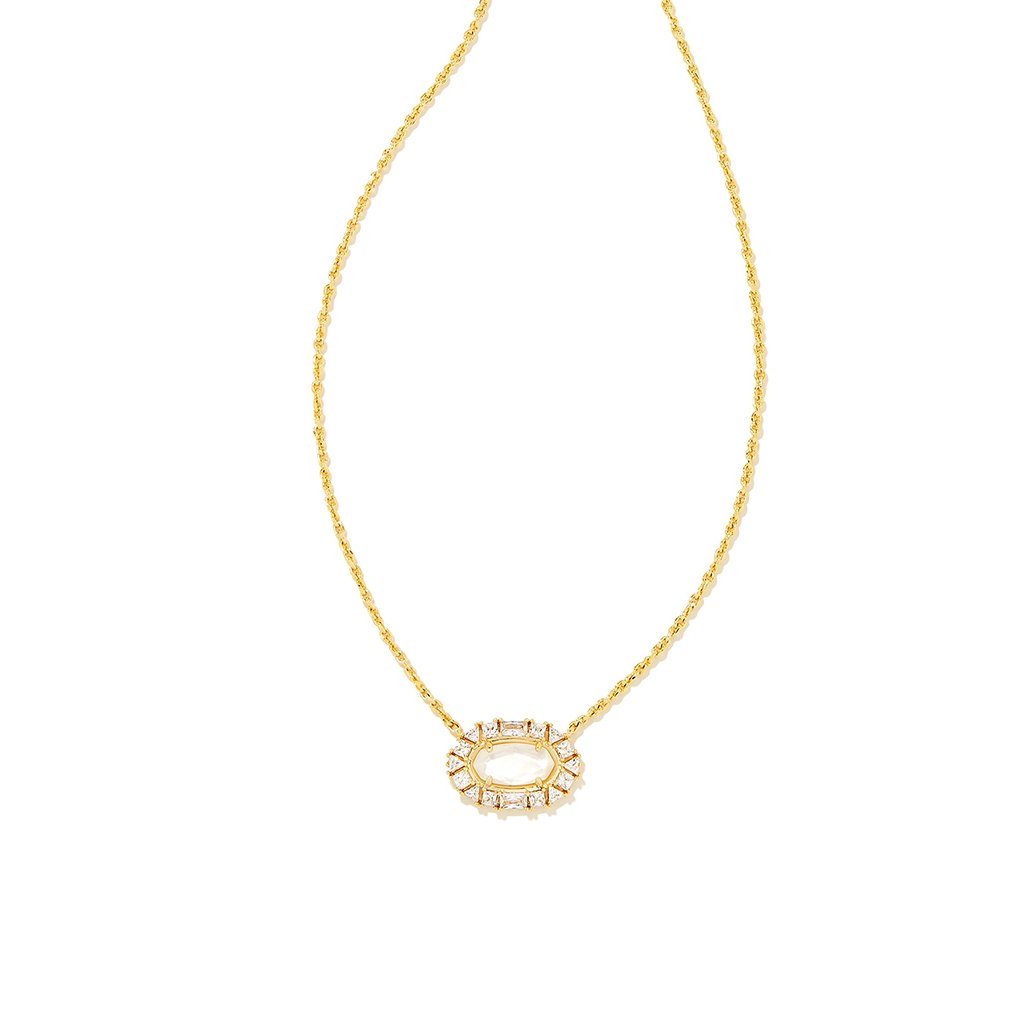 Kendra Scott  Elisa Gold Crystal Frame Short Pendant Necklace in Ivory Mother-of-Pearl