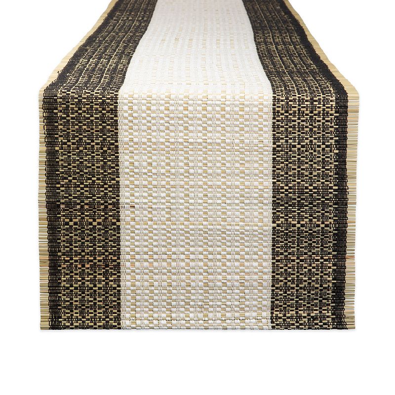 72 Beige and Black Rectangular Straw Table Runner