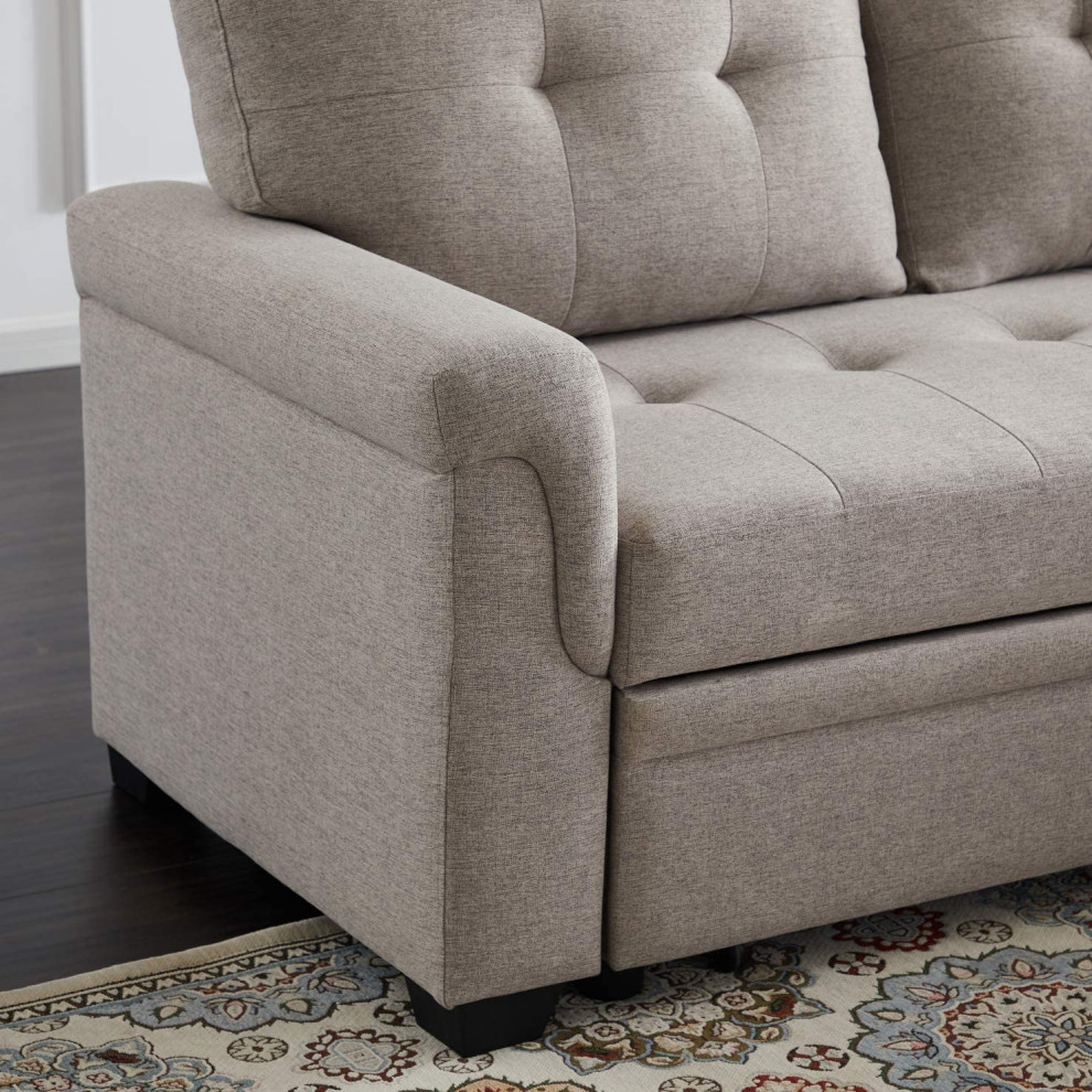 Sectional Sleeper Sofa  Tufted Seat  ampBack With Reversible Storage Chaise  Gray   Transitional   Sleeper Sofas   by Decor Love  Houzz