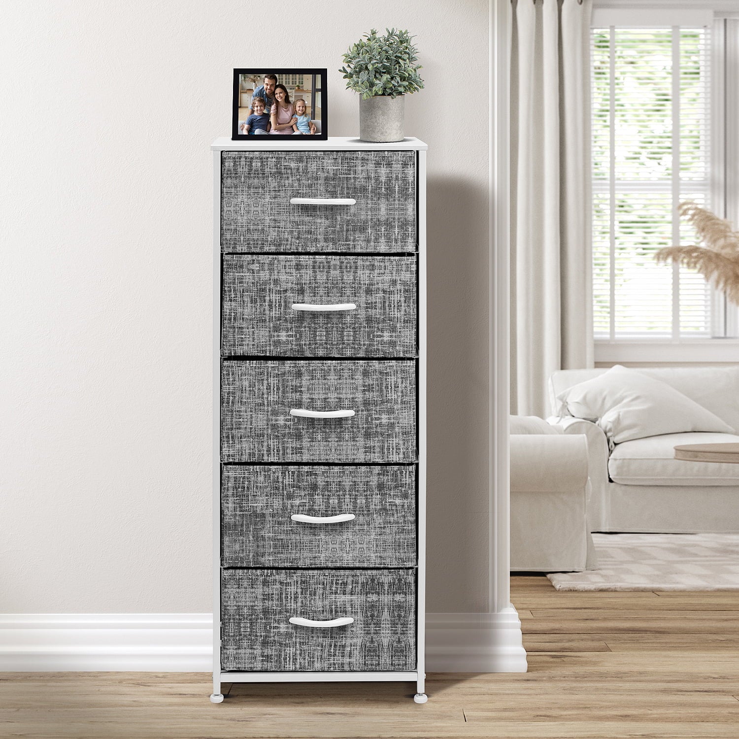 Sorbus Dresser Storage Tower, Organizer for Closet, Tall Dresser for Bedroom, Chest Drawer for Clothes, Hallway, Living Room, College Dorm, Steel Frame, Wood Top, Fabric, 5 Drawers