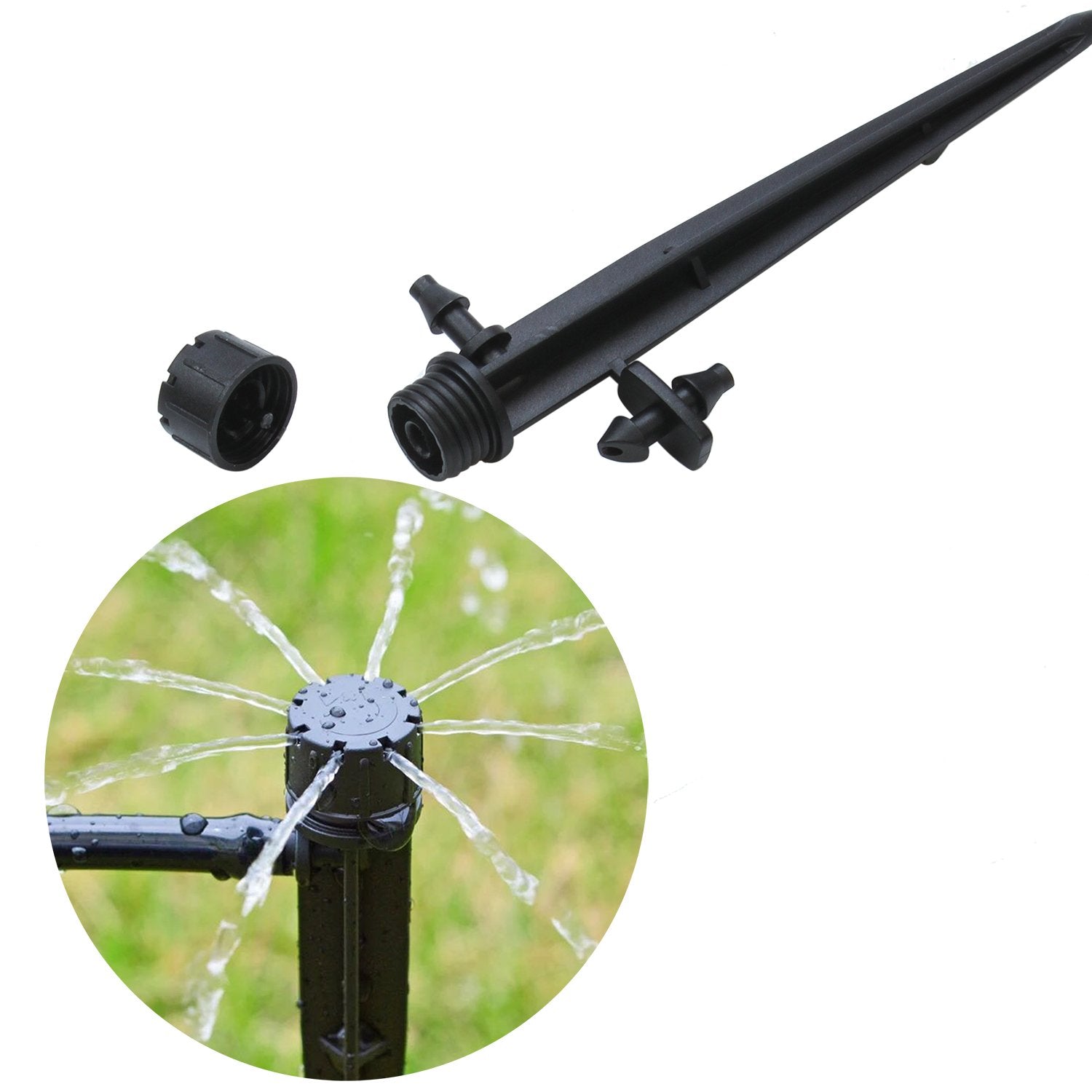 Elcoho 150 Pieces Drip Irrigation System Kits Adjustable Irrigation Drippers Support Stakes Drip Sprinklers Emitters for Vegetable Gardens or Flower Beds