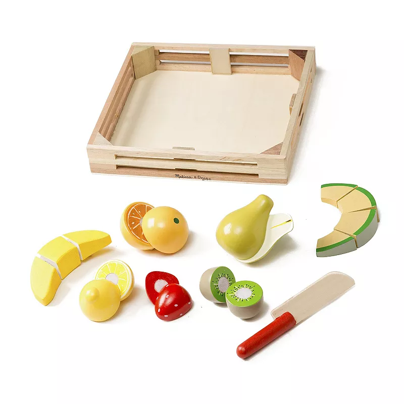 Melissa and Doug Cutting Fruit Set - Wooden Play Food Kitchen Accessory， Multi