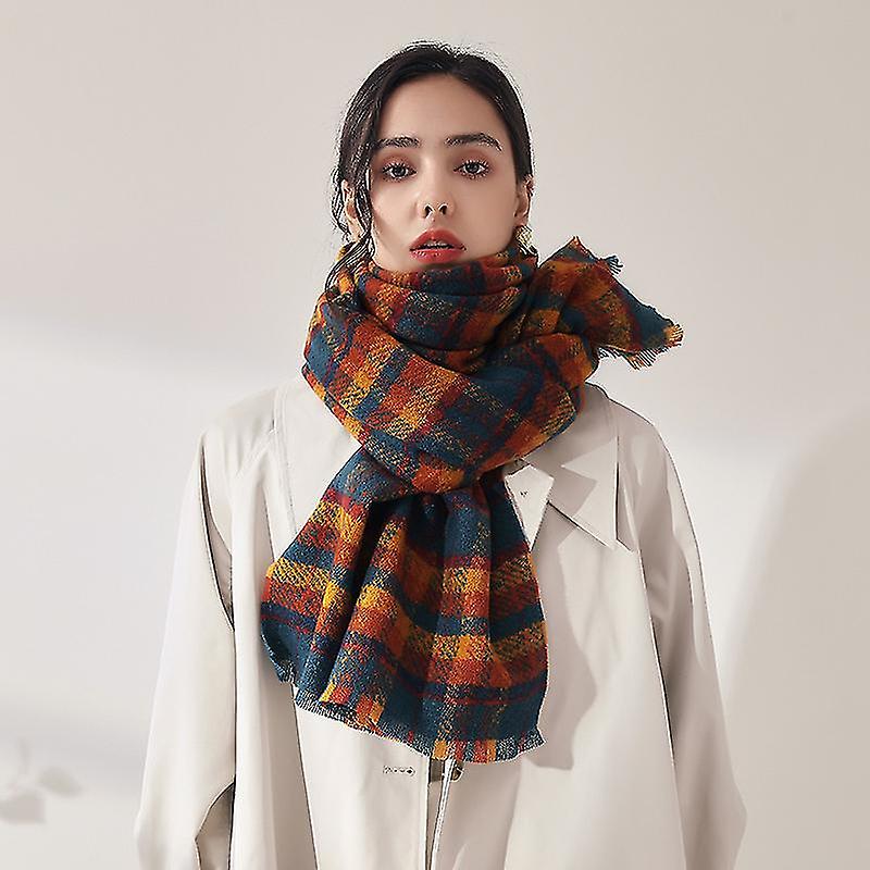 Women Tartan Scarf Winter Long Plaid Scarves Warm Check Wraps Pashmina Wool Shawls Blanket For Ladies Spinning Tassel Oversized Stole1pcsorange