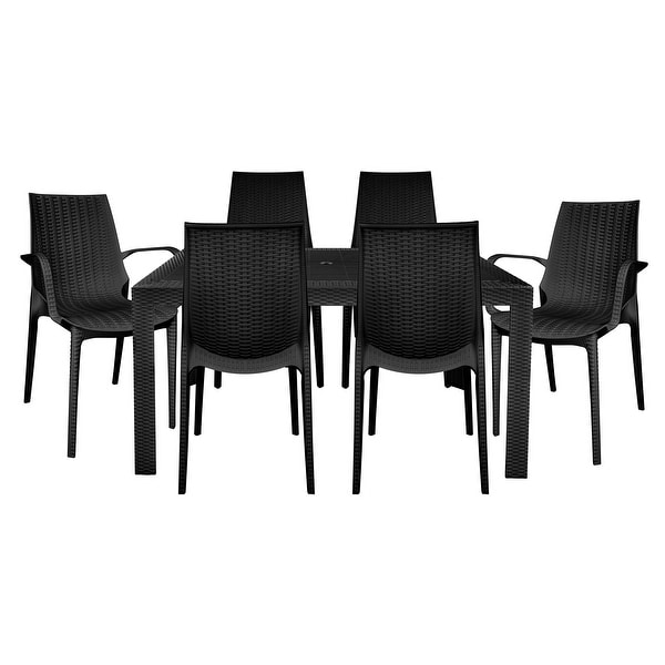 LeisureMod Kent 7Piece Outdoor Dining Set with 4 Chairs 2 Arm Chairs