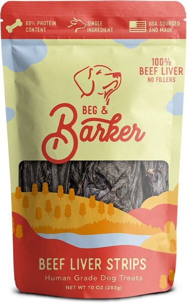 Beg and Barker Beef Liver Strips Dog Jerky Treats， 10-oz bag