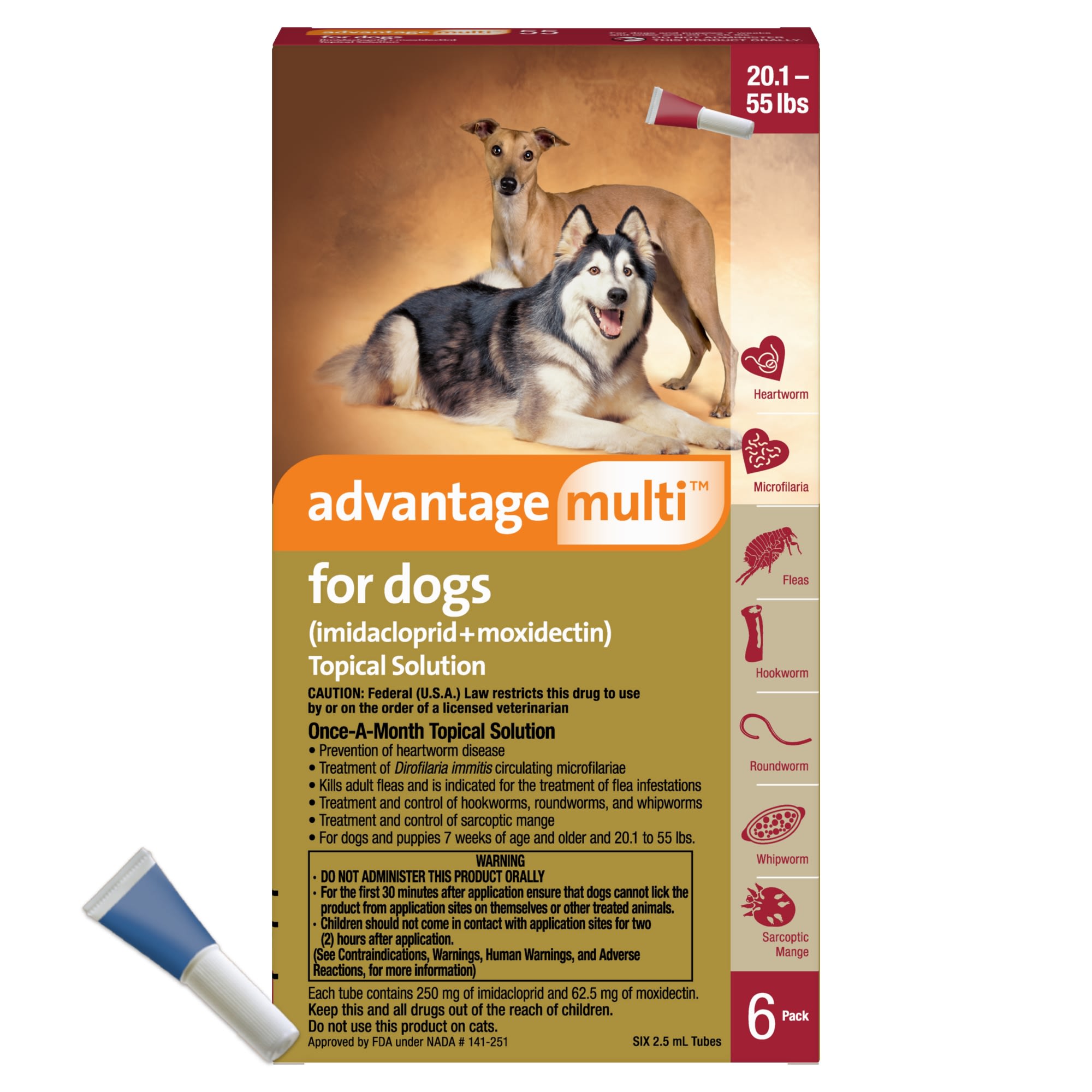 Advantage Multi Topical Solution for Dogs 20.1 to 55 lbs， 6 Month Supply