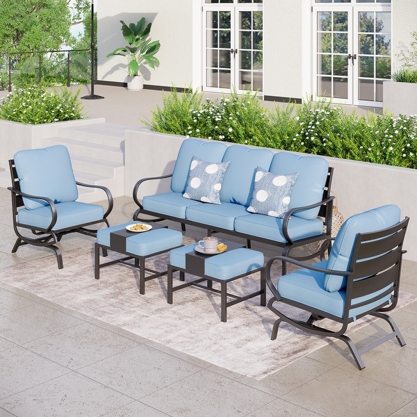 MAISON ARTS 5/7Seat Patio Conversation Set，Sofa Set with 2 x Single Sofa Chairs，1 x 3seater Sofa and Coffee Table/Ottomans