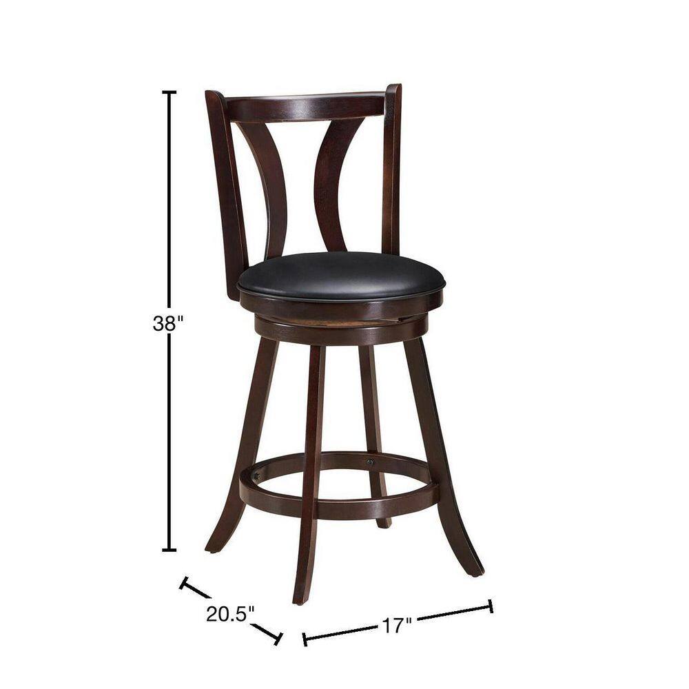 Gymax Swivel Bar Stool 38 in. High Back Wood Counter Height Leather Padded Dining Kitchen Chair (Set of 4) GYM06213