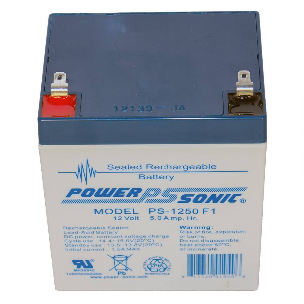 Power-Sonic 12-Volt 5 Ah F1 Terminal Sealed Lead Acid (SLA) Rechargeable Battery PS-1250F1