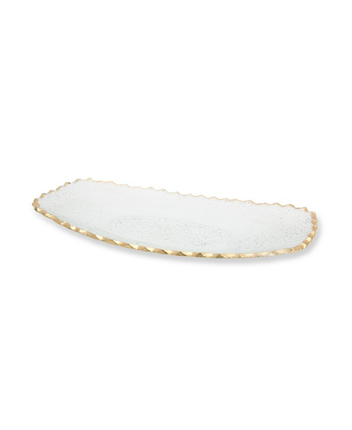 Classic Touch 16L Glass Oblong Tray With Gold Edge