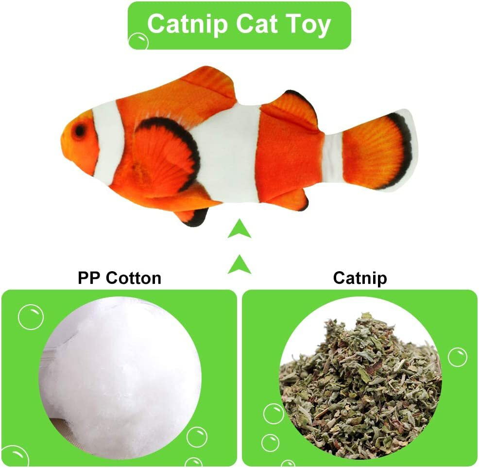 Welltop Electric Toy Fish for Cat Interactive Toy USB Electric Plush Fish Kicker，with Catnip， Funny Cat Chew Toy for Teeth Cleaning