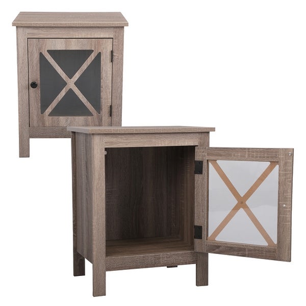 Set of 2 Industrial Nightstand Bedside End Table with Door