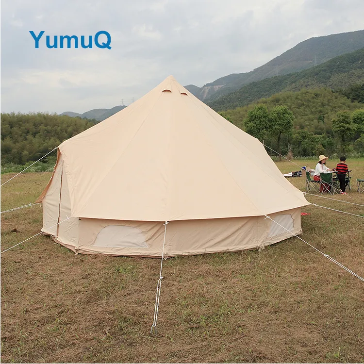 YumuQ 100% Cotton Canvas Luxury 10 Person 5m Heavy Duty Large Family Glamping Camping Bell Tent Outdoor For Sale