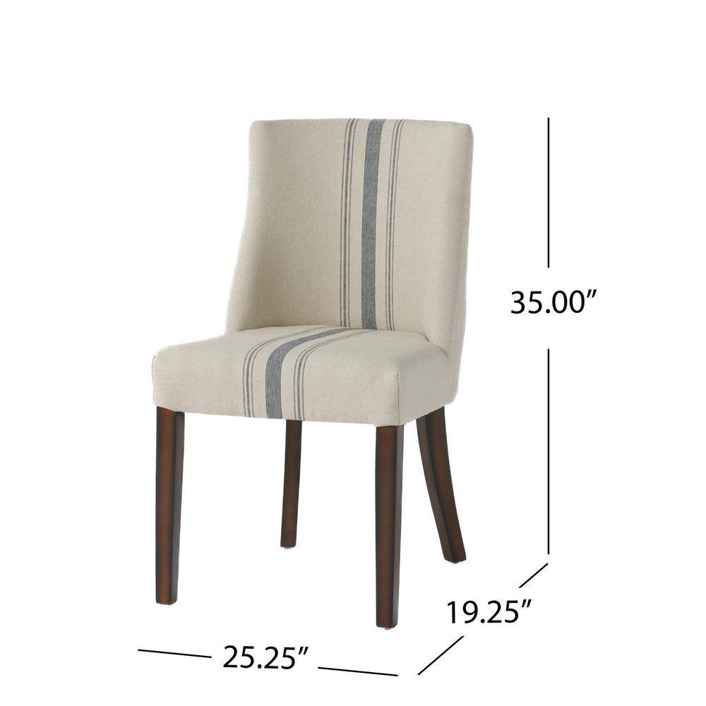 Noble House Harman Blue Stripe on Beige Linen Dining Chair (Set of 2) 5221