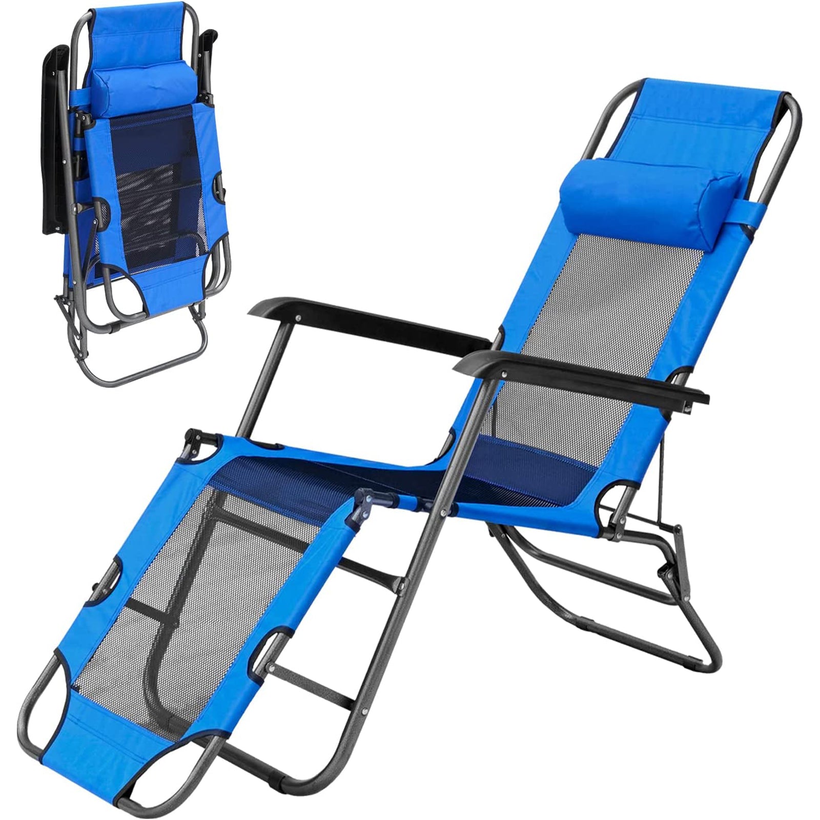 BIGTREE Zero Gravity Recliner Deck Patio Beach Chair Large Folding Mesh，Blue