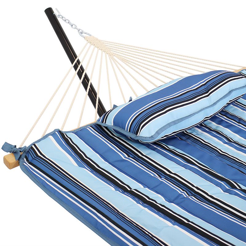 Sunnydaze Rope Hammock with Pad and Pillow Set and 12' Stand