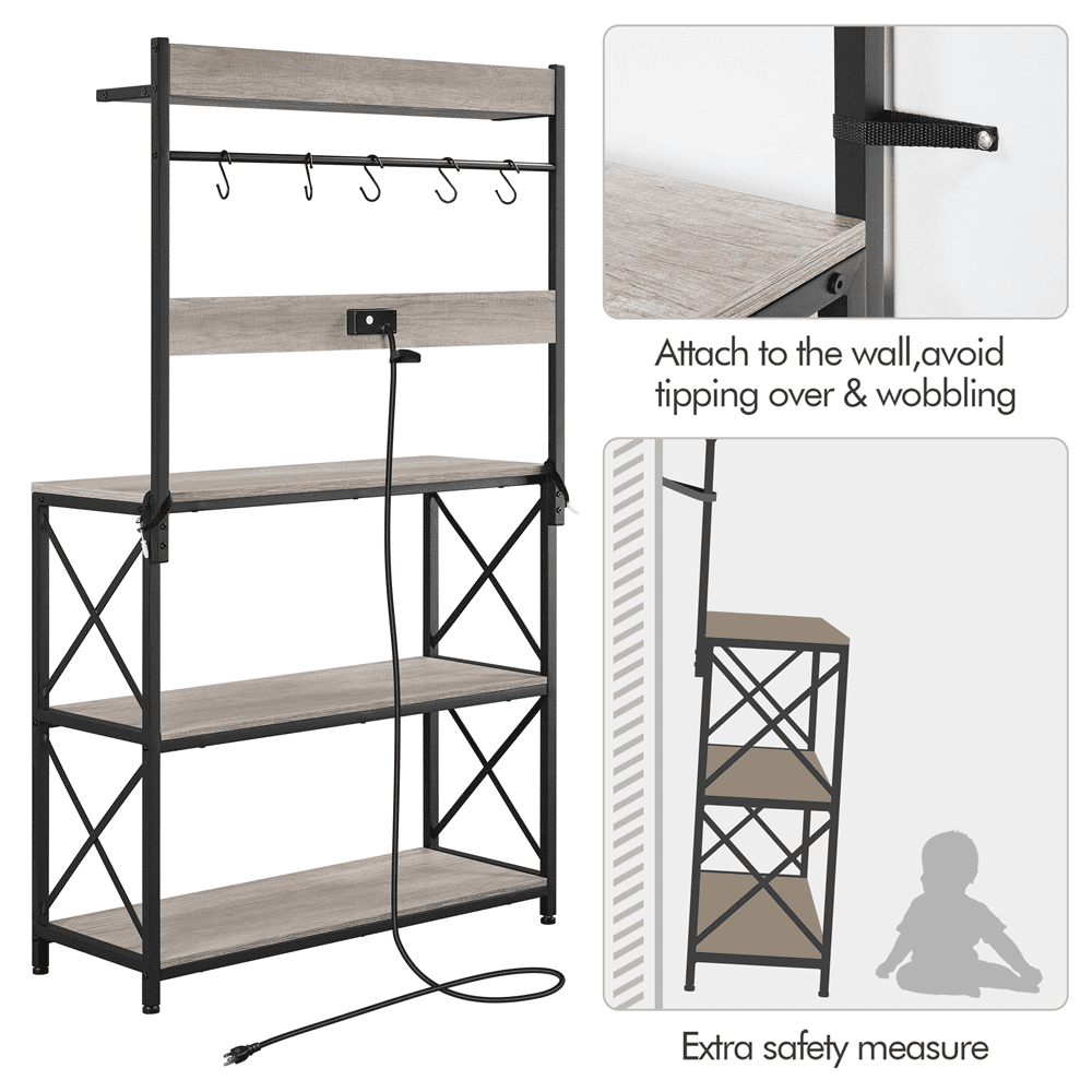 Topeakmart 63H 4-Tier Kitchen Baker's Rack with 2 AC Outlets， Gray