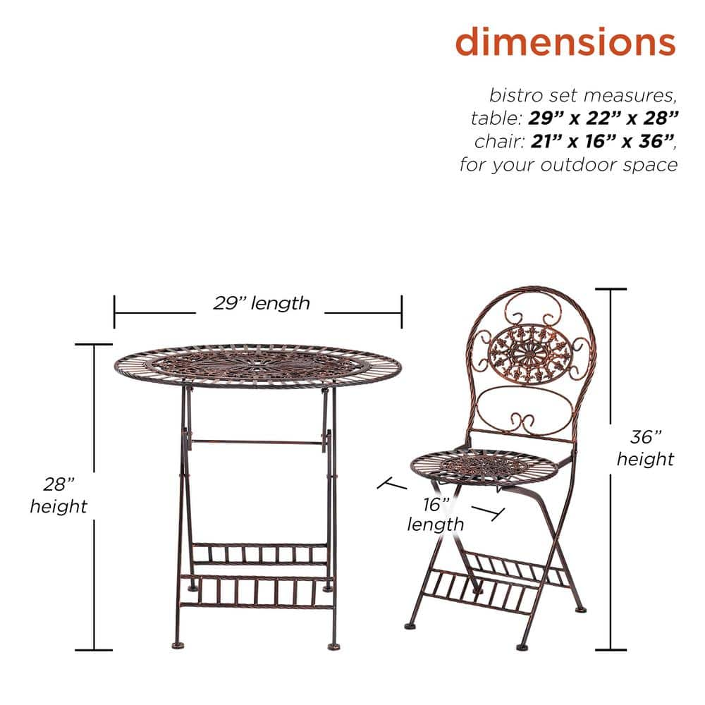 Alpine Corporation 3-Piece Indoor/Outdoor Oval Bistro Set Folding Table and Chairs Patio Seating, Bronze KIY212A-BR