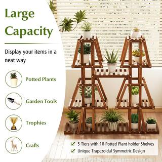 ANGELES HOME 45 in. 5-Tier Outdoor Wood Plant Stand with 10-Potted for Multiple Plants 398CKGT92GD