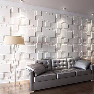 Art3d 19.7 in. x 19.7 in. White PVC 3D Wall Panels Brick Wall Design (12-Pack) A10033hd