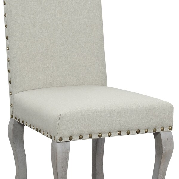 Nancy Victorian Nail Head Beige Upholstered Dining Chair Set of 2