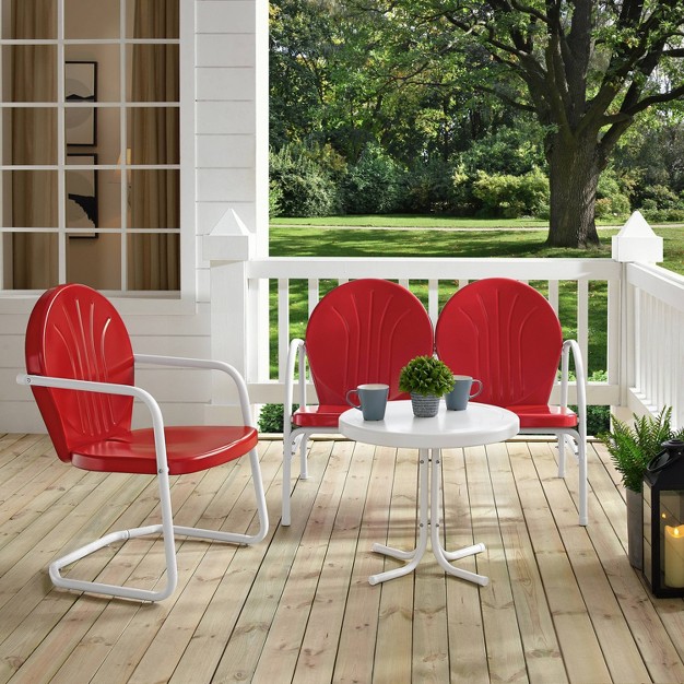 Griffith 3pc Outdoor Conversation Set With Loveseat Armchair And Accent Table Bright Red Crosley