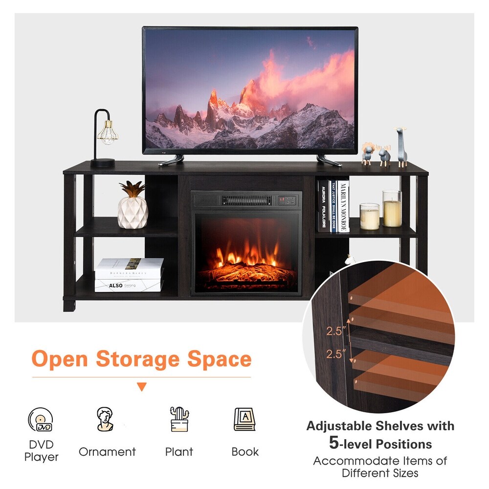 Gymax 2 Tier TV Stand  Electric Fireplace Heater Storage Cabinet