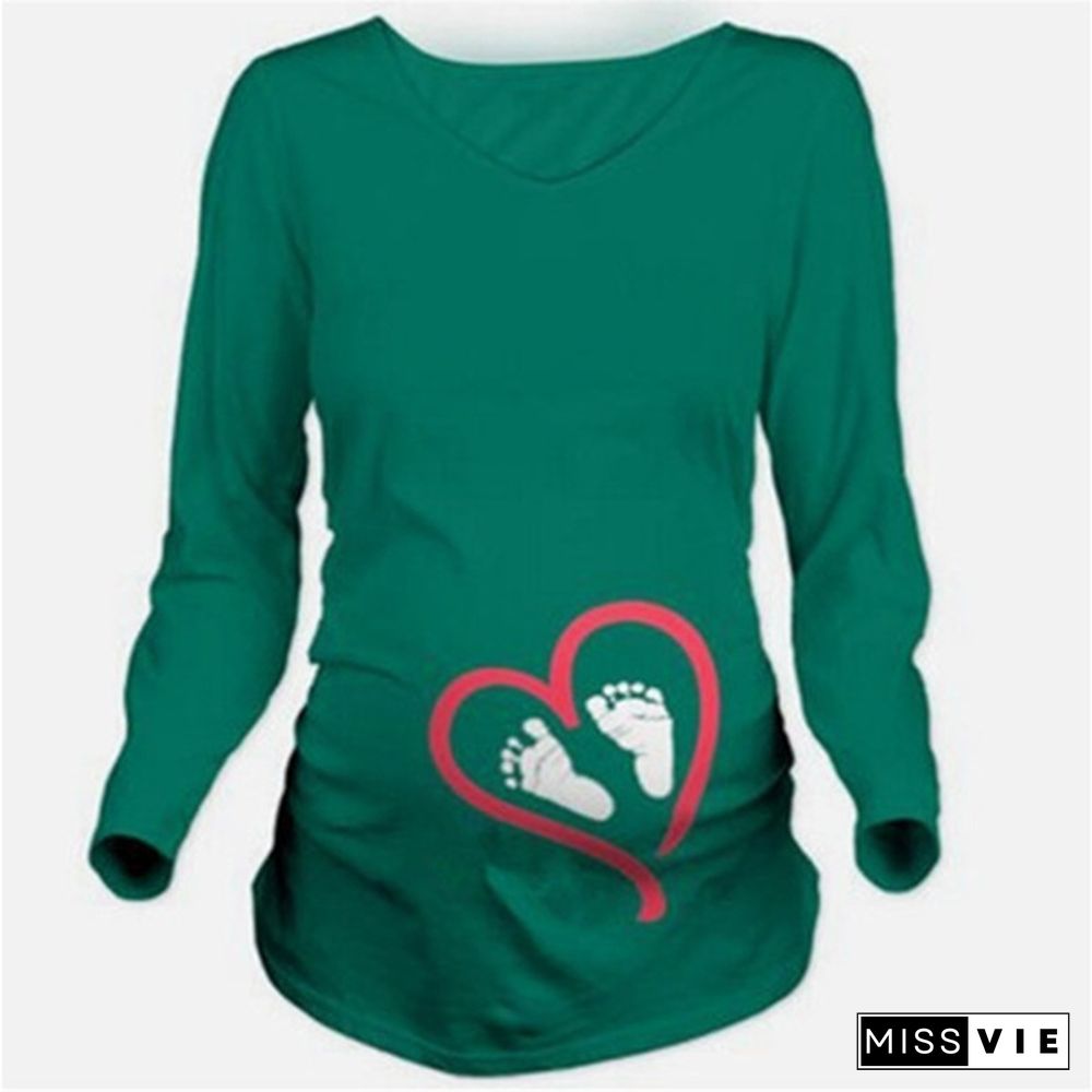 Women Spring Maternity Long Sleeve Name Printed T Shirt Plus Size Pregnant Clothes