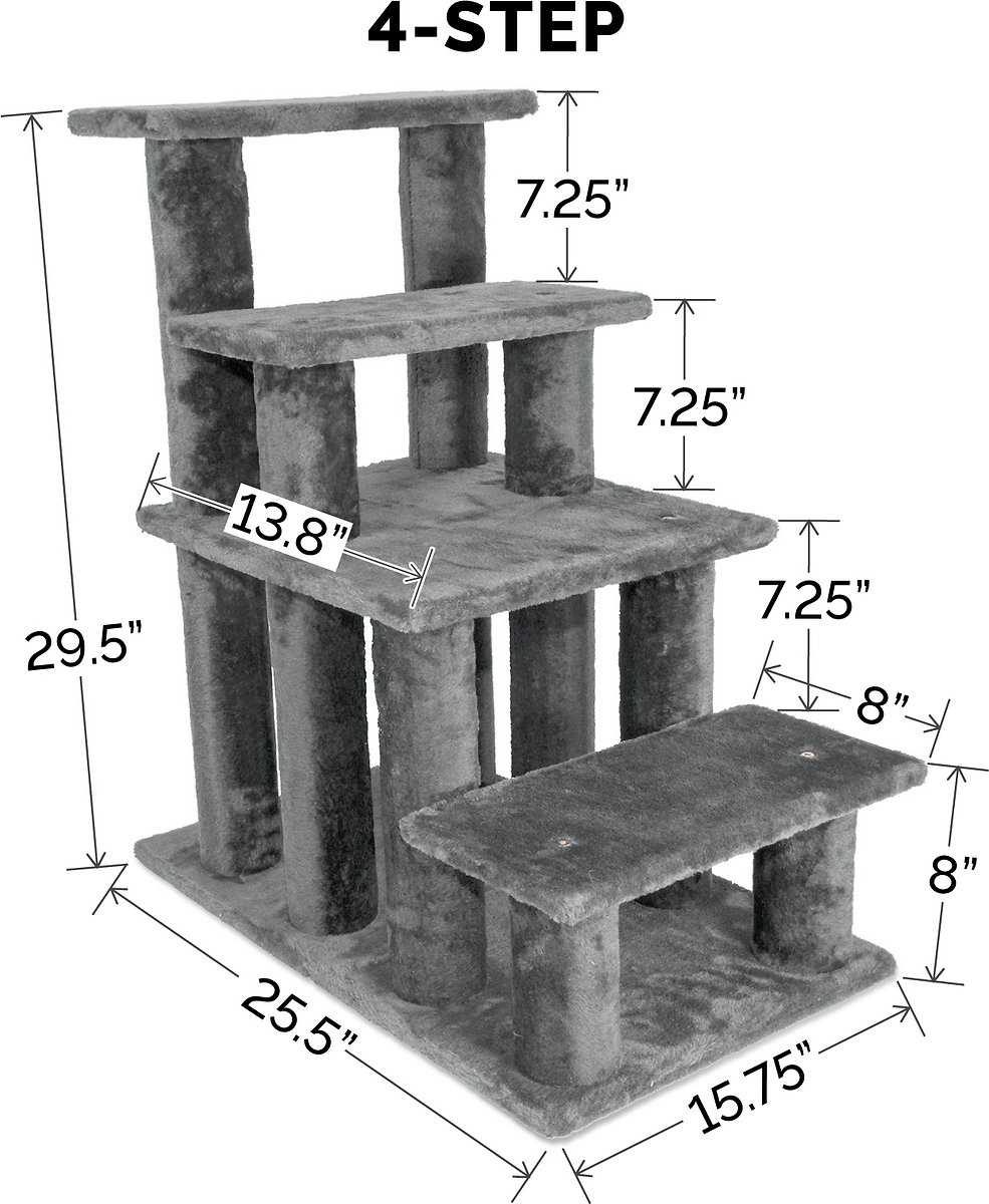 FurHaven Steady Paws Cat and Dog Stairs， 4-Step， Gray