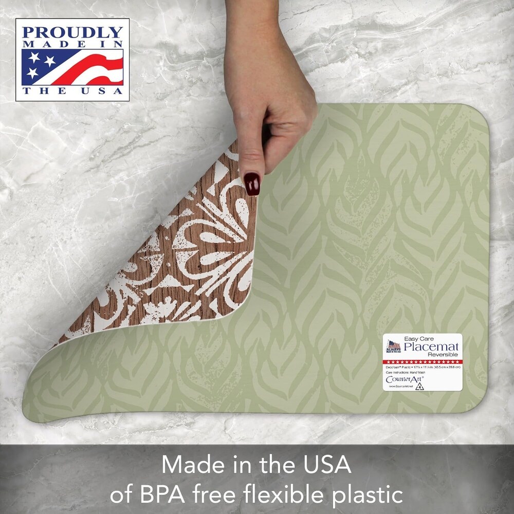 Modern Farmhouse 4 Pack Reversible Easy Care Flexible Plastic Placemats Made in The USA BPA Free Easily Wipes Clean