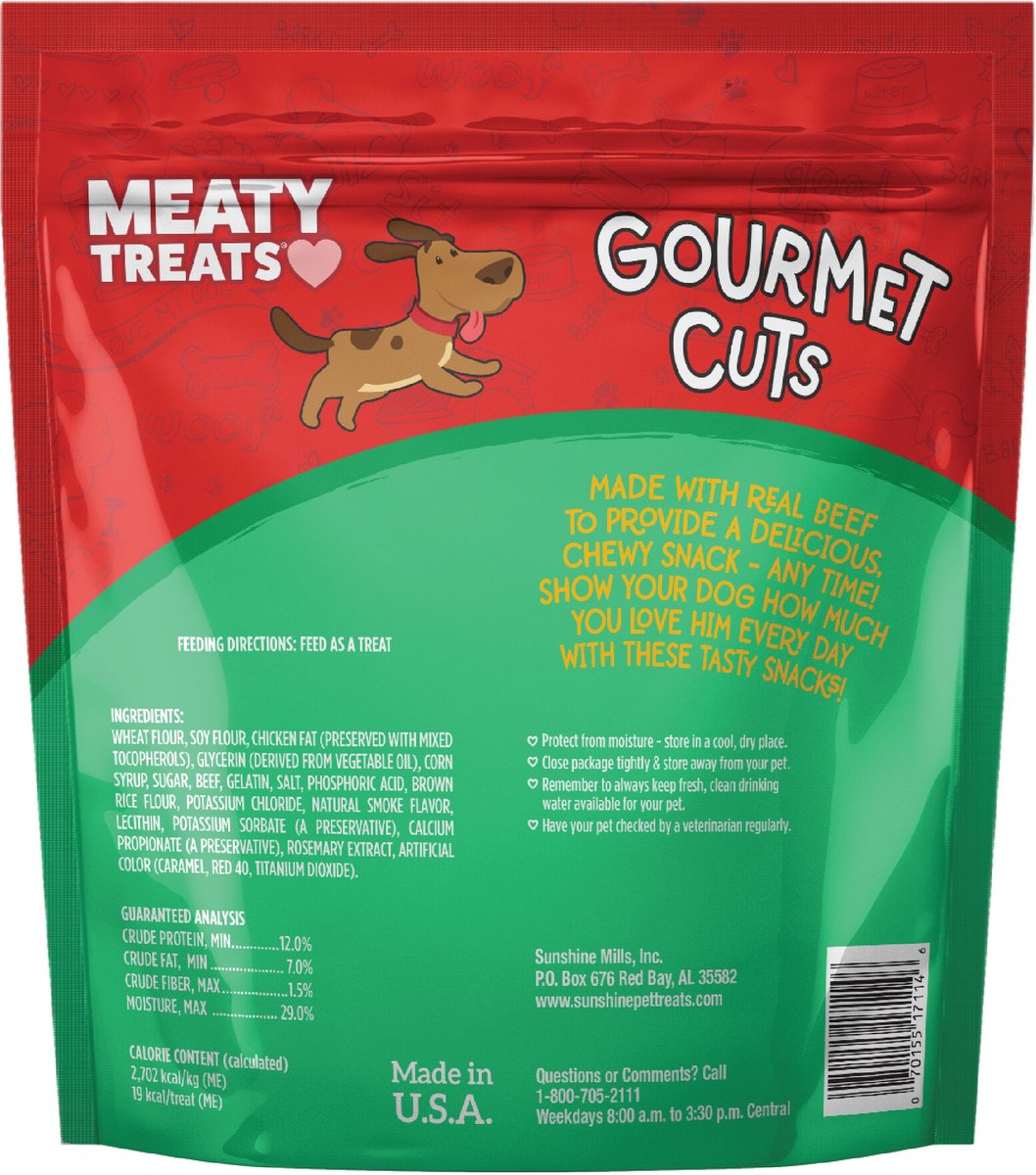 Meaty Treats Gourmet Cuts Beef and Rice Flavor Soft and Chewy Dog Treats， 25-oz bag