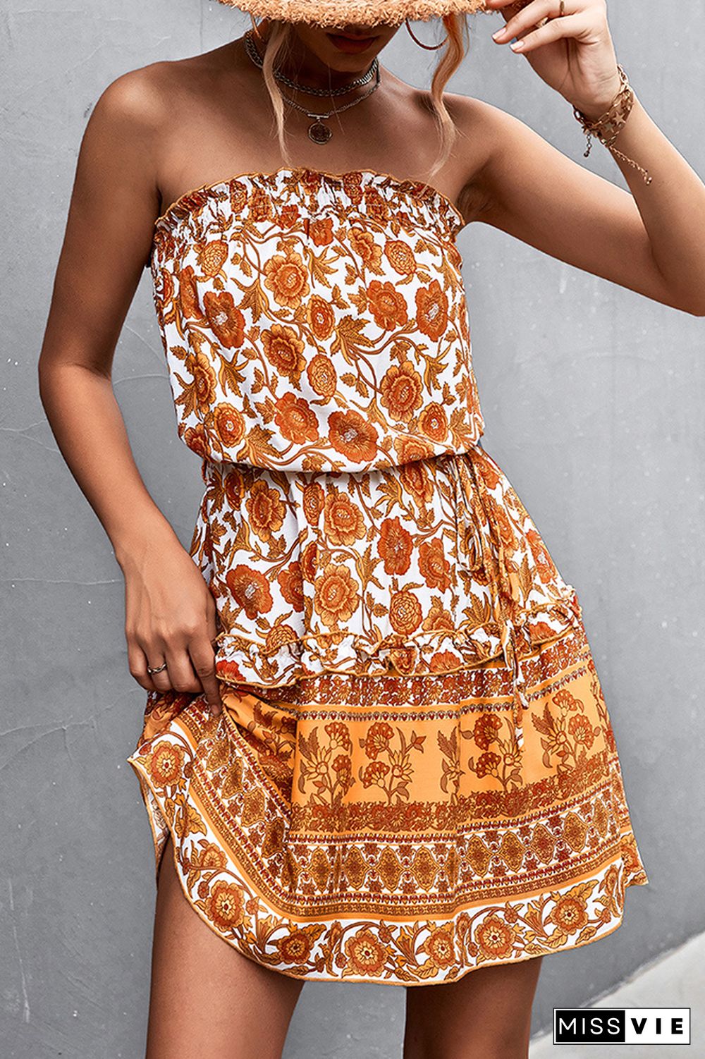 Boho Print Strapless Mini Dress Wholesale