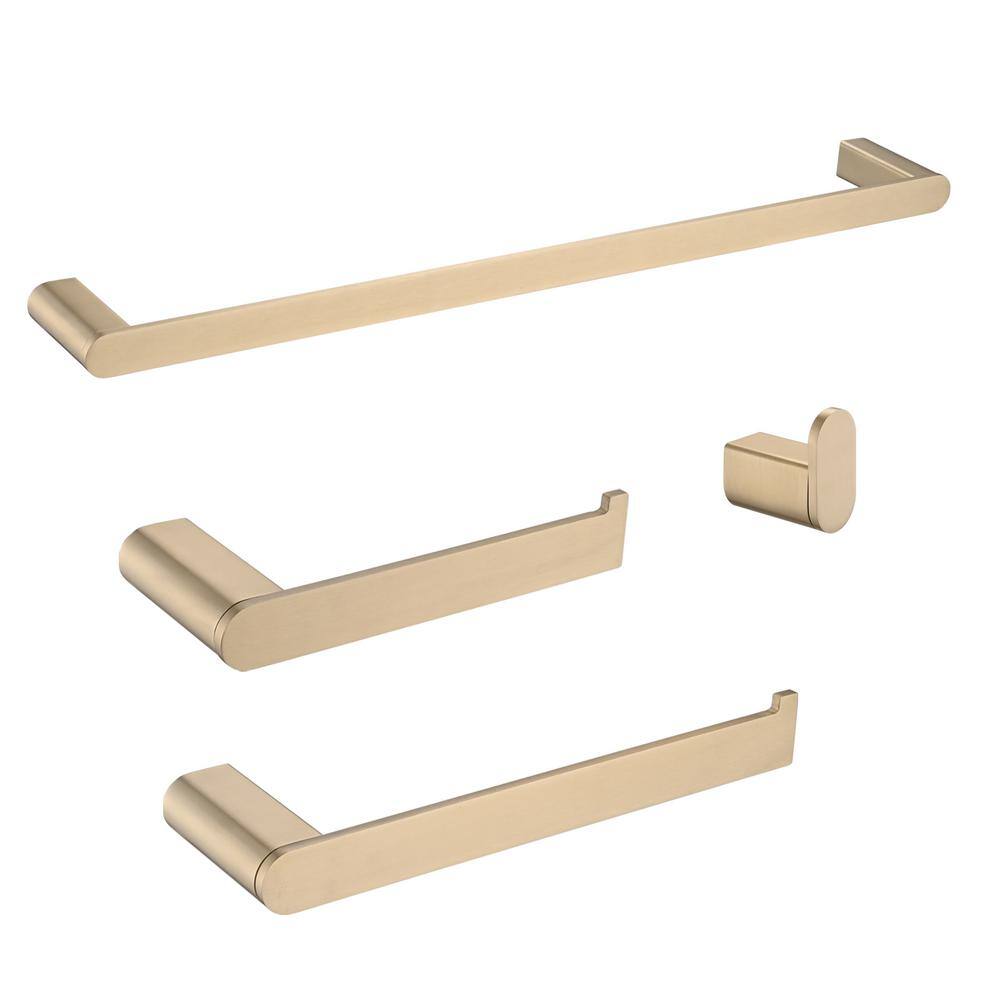 4-Piece Bath Accessory Set with Wall Mounted Bar Set in Brushed Gold CER-LQW1-0586