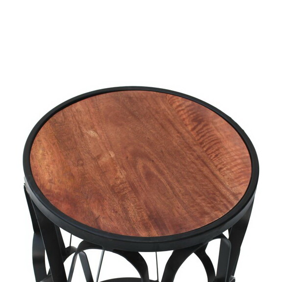 23 inch End Side Table  Round Mango Wood Top  Latt...