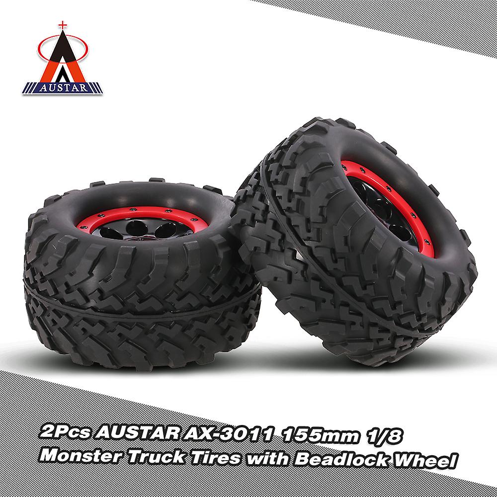 2pcs Austar Ax-3011 155mm 1/8 Monster Truck Tires With Beadlock Wheel Rim For Traxxas Summit E-revo Hpi Savage Xl Flux Hsp Rc Car No.267347