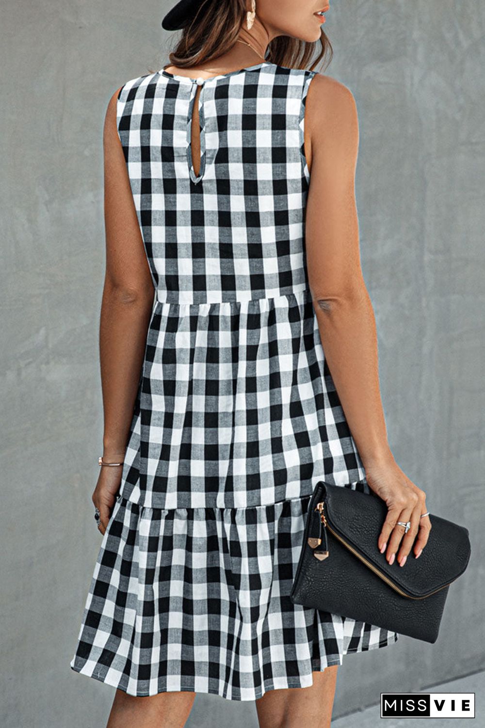 Fashion Street Plaid O Neck Princess Midi Dresses(3 Colors)