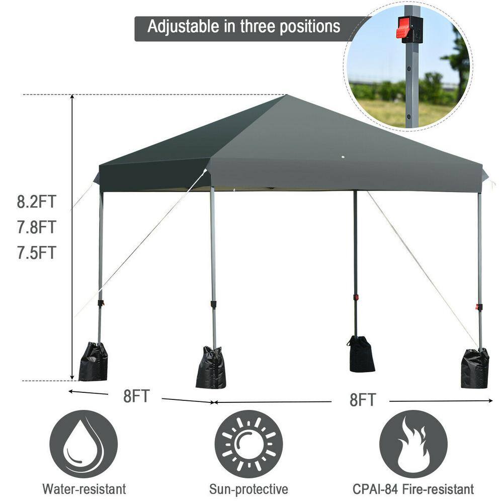 CASAINC 8 ft. x 8 ft. Gray Outdoor Pop up Canopy Tent with Roller Bag HY-OP70299GR