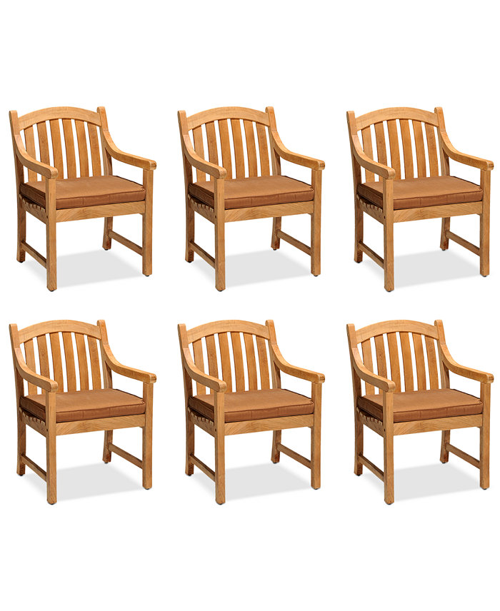 Furniture Set of 6 Bristol Teak Outdoor Dining Chairs