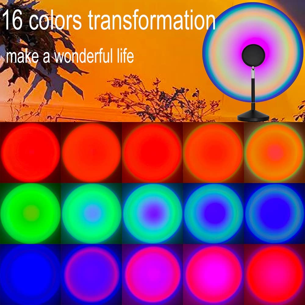 Sunset Lamp Projector for Room， LED Sunset Light with Remote Control 16 Colors