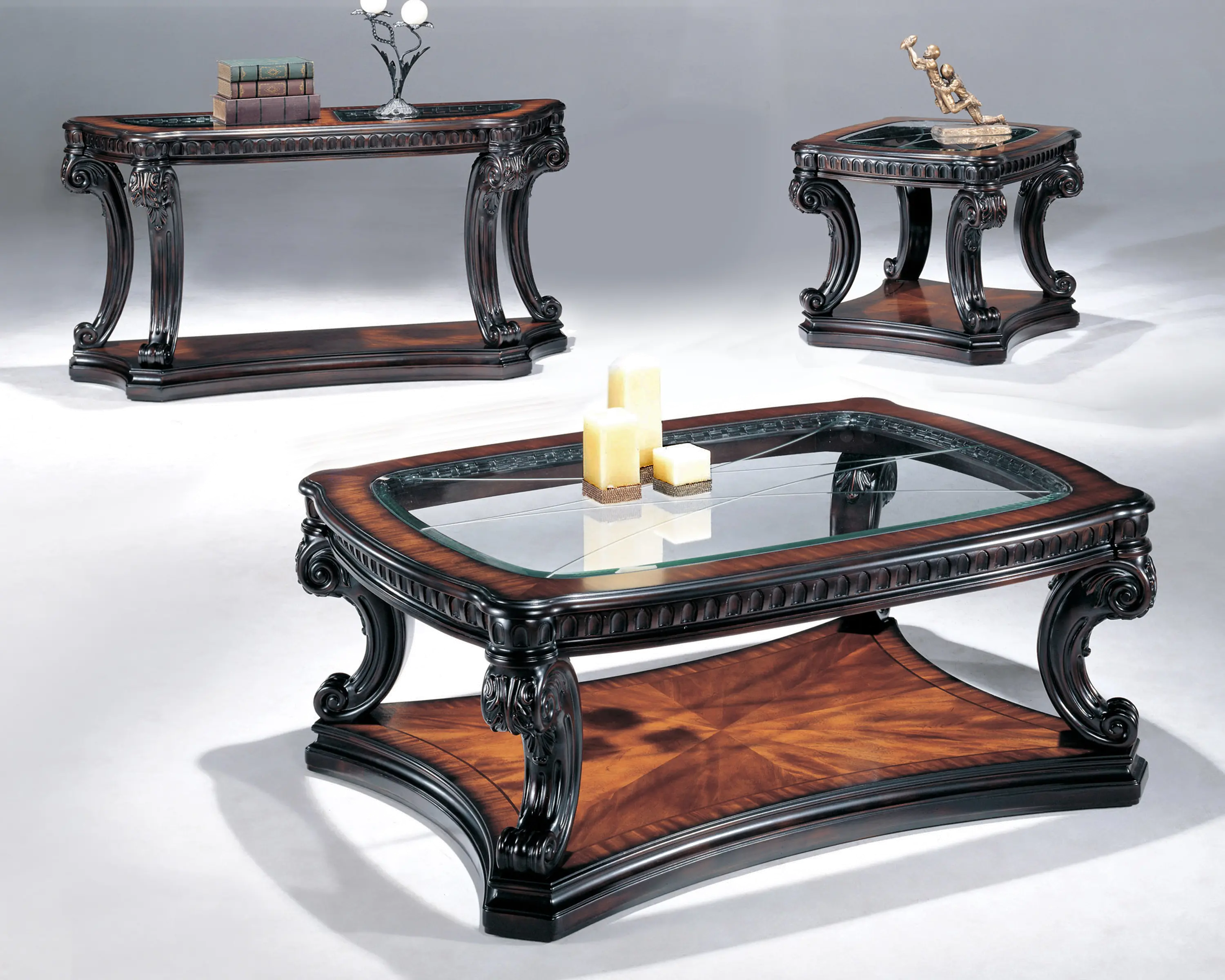 Grand Estates Brown and Glass Top Sofa Table