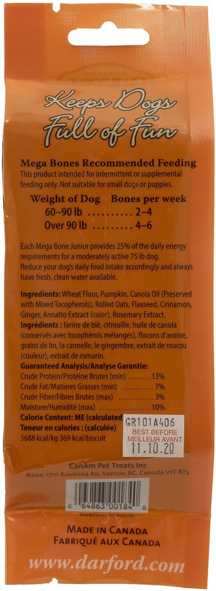 Darford Junior Mega Cheez and Mega Pumpkin Variety Pack Adult Dog Bones， Medium/Large， 12 pack