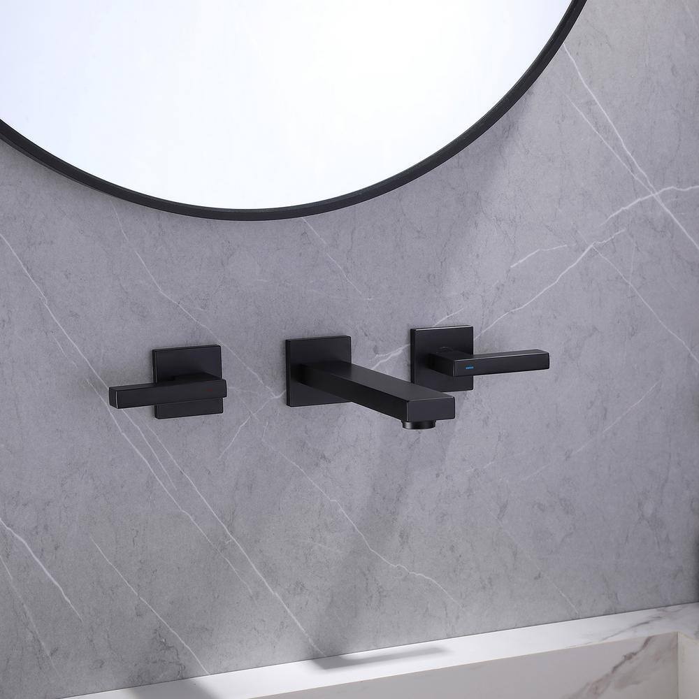 BWE Two-Handle Wall Mounted Bathroom Faucet in Matte Black A-93015-B