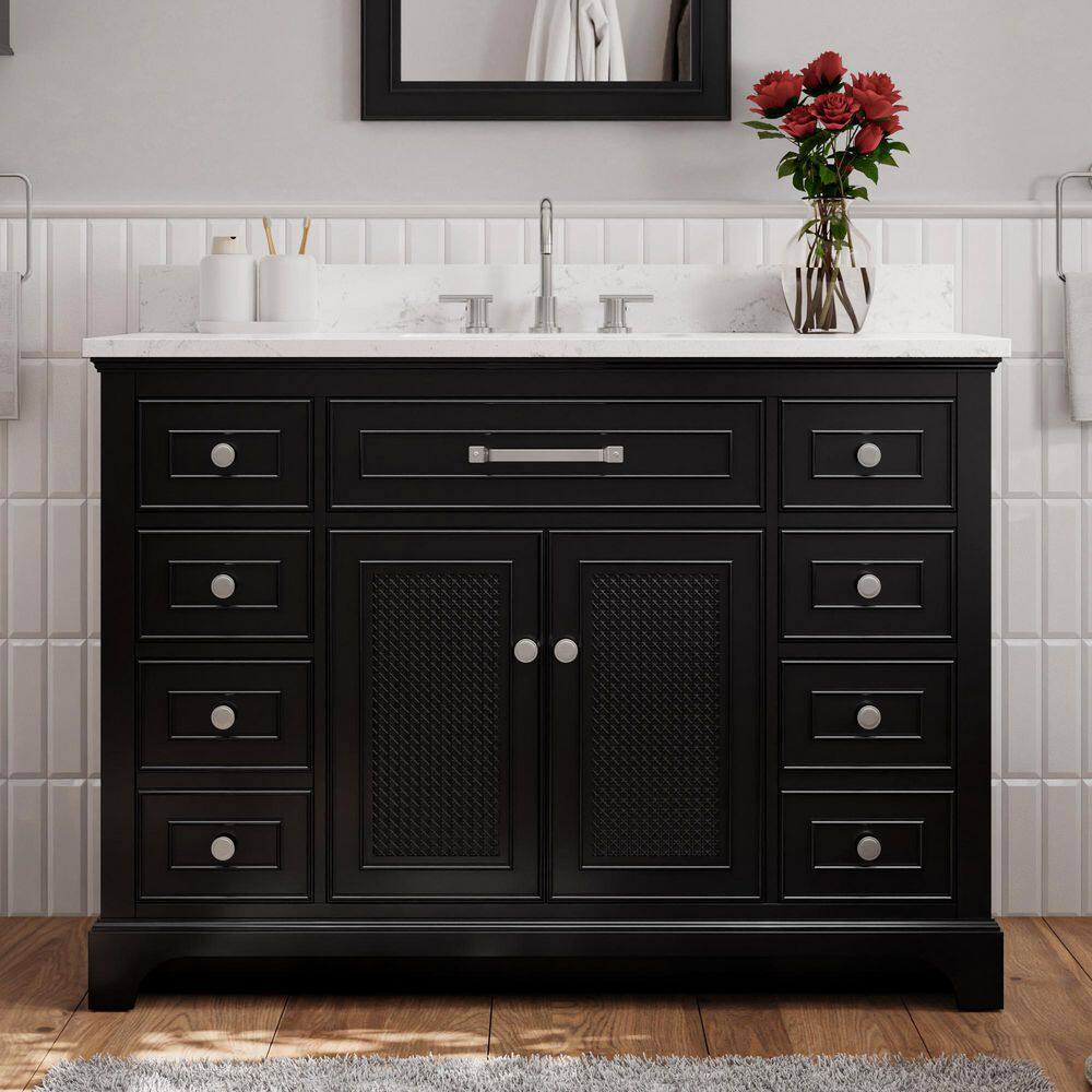 Home Decorators Collection Gillinger 48 in. W x 22 in. D x 35 in. H Bath Vanity in Black Rattan with White Engineered Carrara Top and Sink 1906VA48-312925