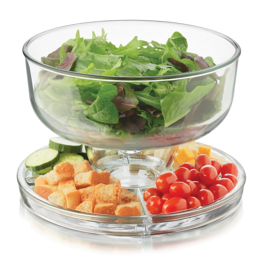 Libbey Selene 6 in 1 Multiuse Glass Server  Punch Bowl  Chip and Dip Bowl  Cake Stand