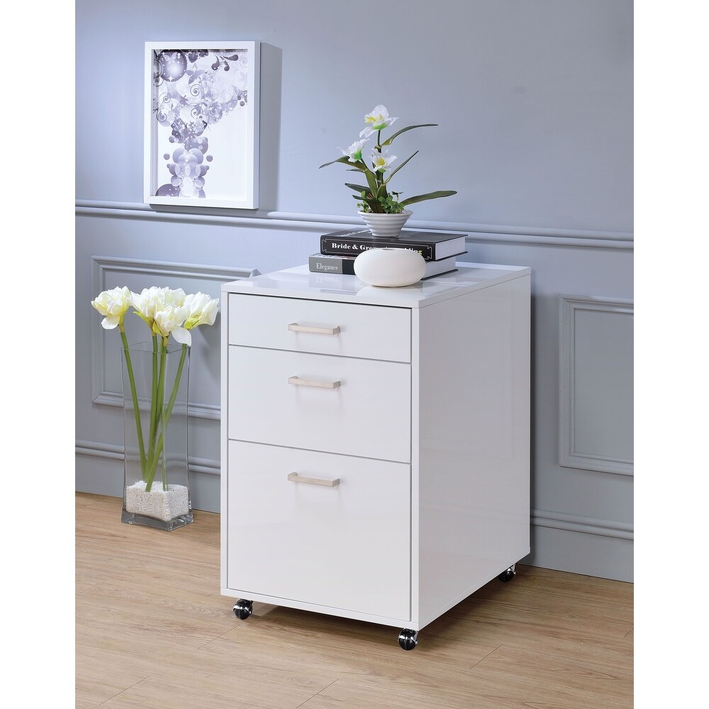 White Wooden 3 Drawer File Cabinet   Universal Wheels   Organize Legal  Letter  and A4 Documents