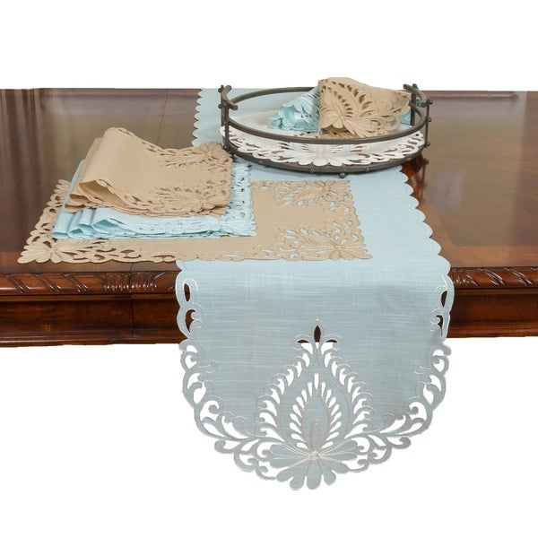 Wilshire Embroidered Cutwork Table Runner， 16 by 36-Inch， Beige