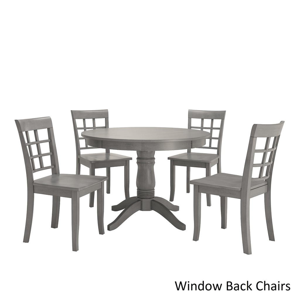 Wilmington II Round Pedestal Base Antique Grey 5 Piece Dining Set by iNSPIRE Q Classic