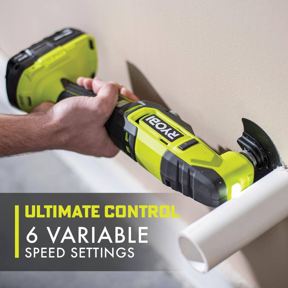 RYOBI ONE+ 18V Cordless Multi-Tool Kit with 2.0 Ah Battery Charger and  22-Piece Oscillating Blade Set PCL430K1-A242201